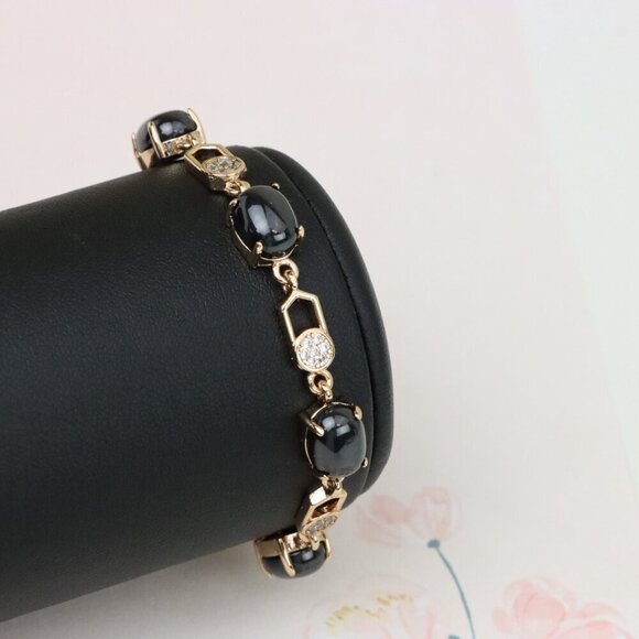 "Black Stone Rose Gold Bracelet with Sparkling Accents, XPBL1017 - Picture 5 of 12